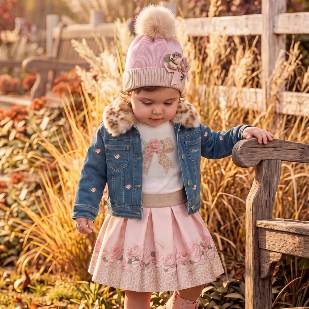 Monnalisa-Girls Blue Denim Jacket with Embroidered Flowers | Childrensalon