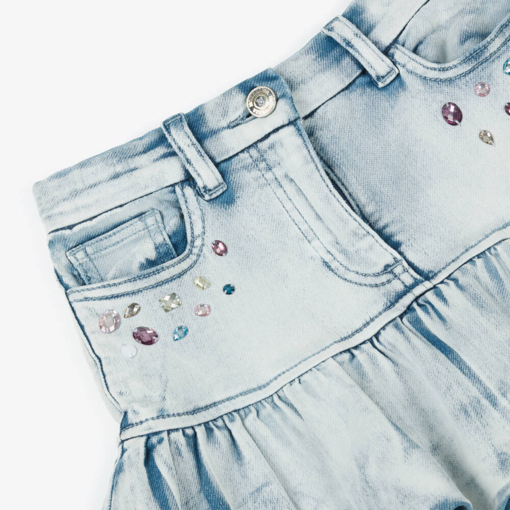 Monnalisa-Girls Blue Denim Lilo & Stitch Disney Skirt | Childrensalon