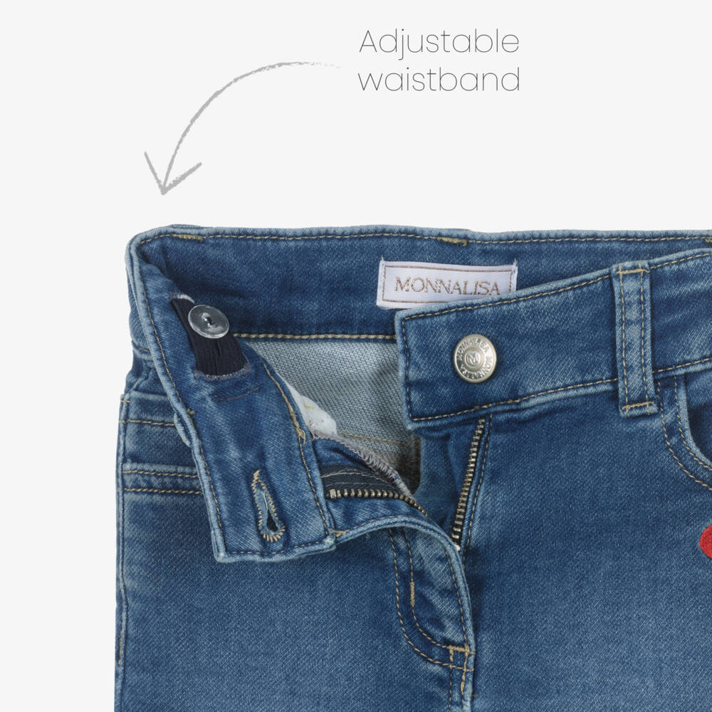 Monnalisa-Джинсы синие из денима с Минни Маус для девочек | Childrensalon