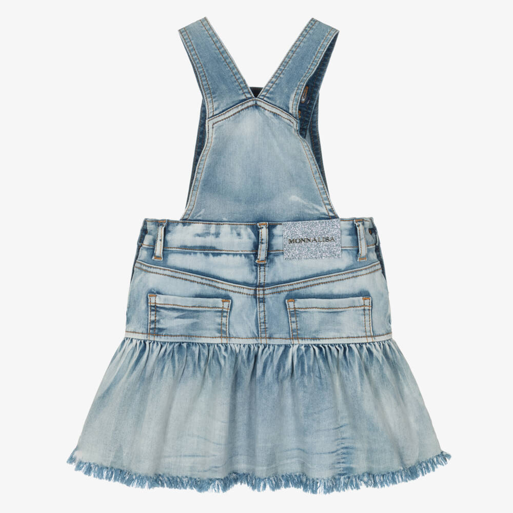 Monnalisa-Girls Blue Denim Pinafore Dress with Lemon Embroidery | Childrensalon