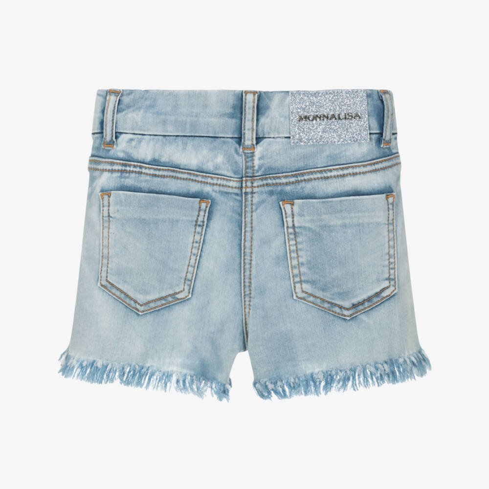 Monnalisa-Girls Blue Denim Shorts with Tinkerbell Embroidery | Childrensalon