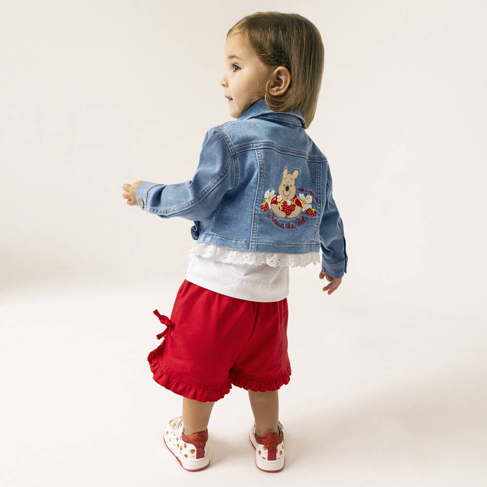 Monnalisa-Girls Blue Denim Winnie the Pooh Jacket | Childrensalon