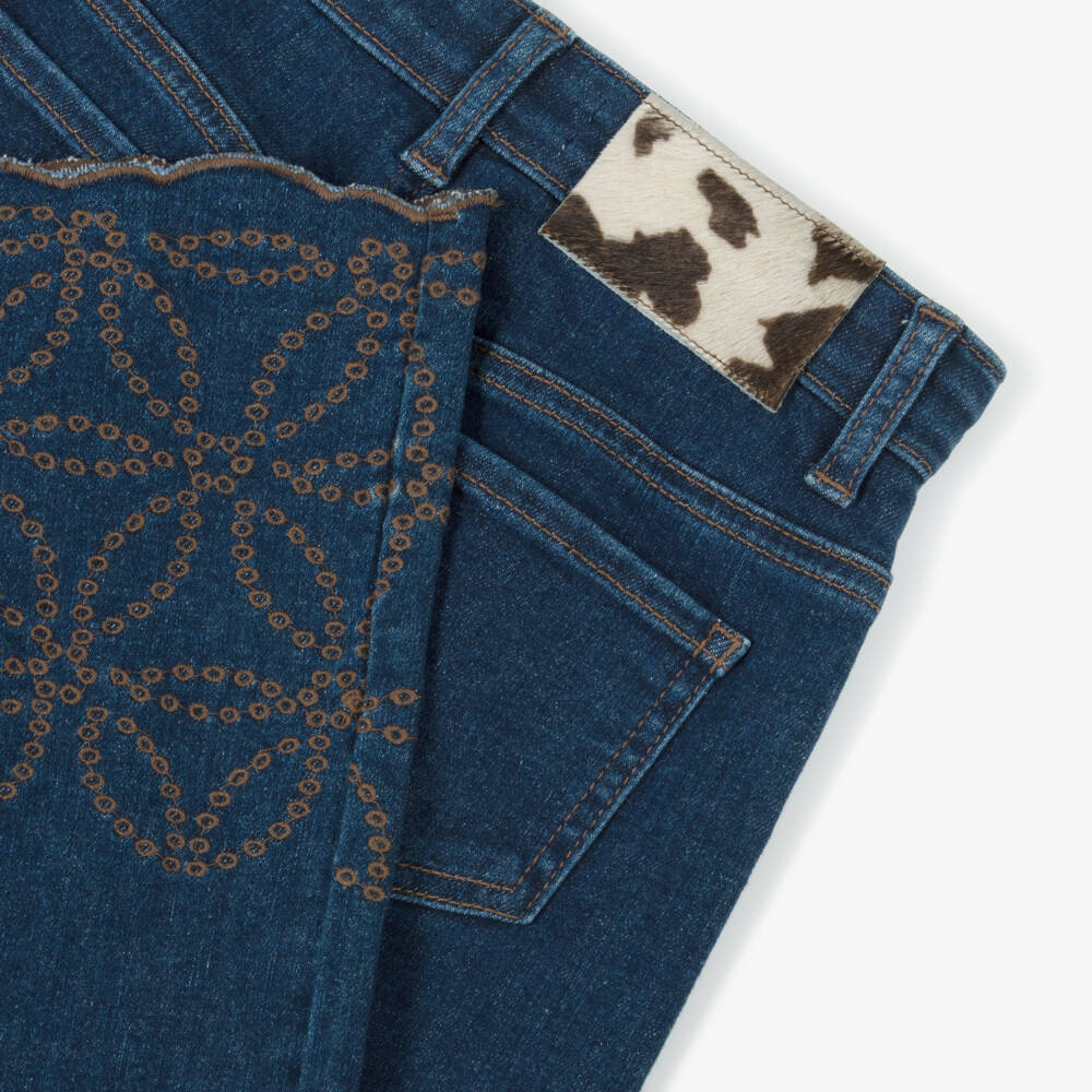 Monnalisa-Girls Blue Embroidered Wide-Leg Jeans | Childrensalon