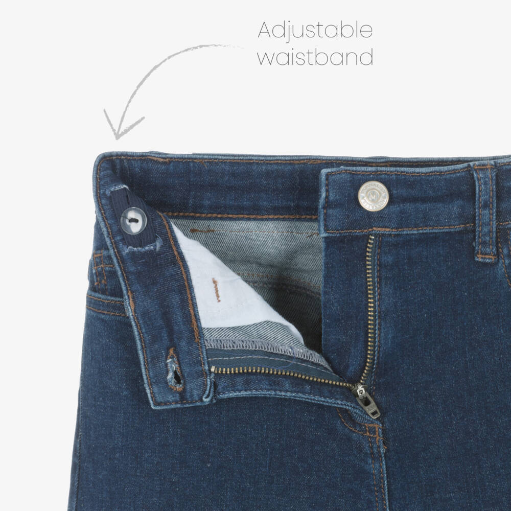 Monnalisa-Girls Blue Embroidered Wide-Leg Jeans | Childrensalon