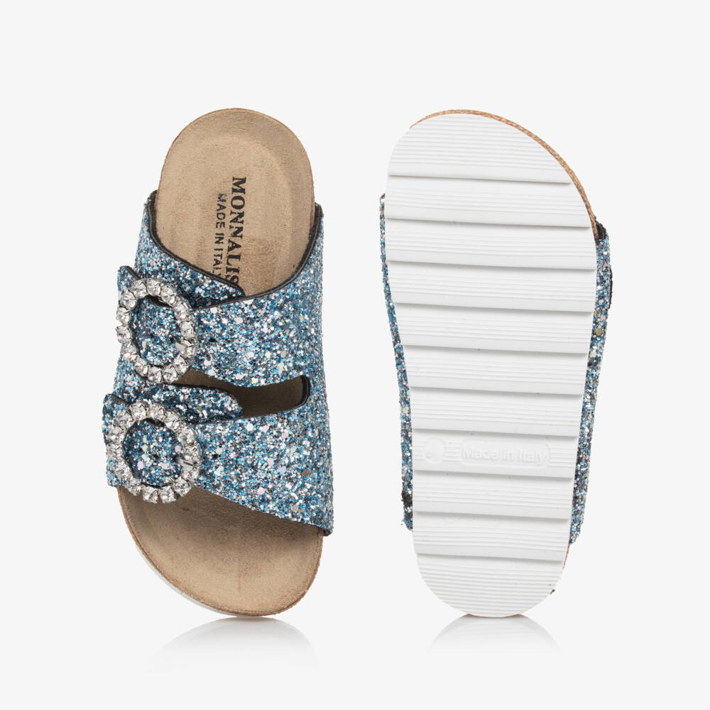 Monnalisa Girls Jewel Buckle Glitter Sandals in Pink