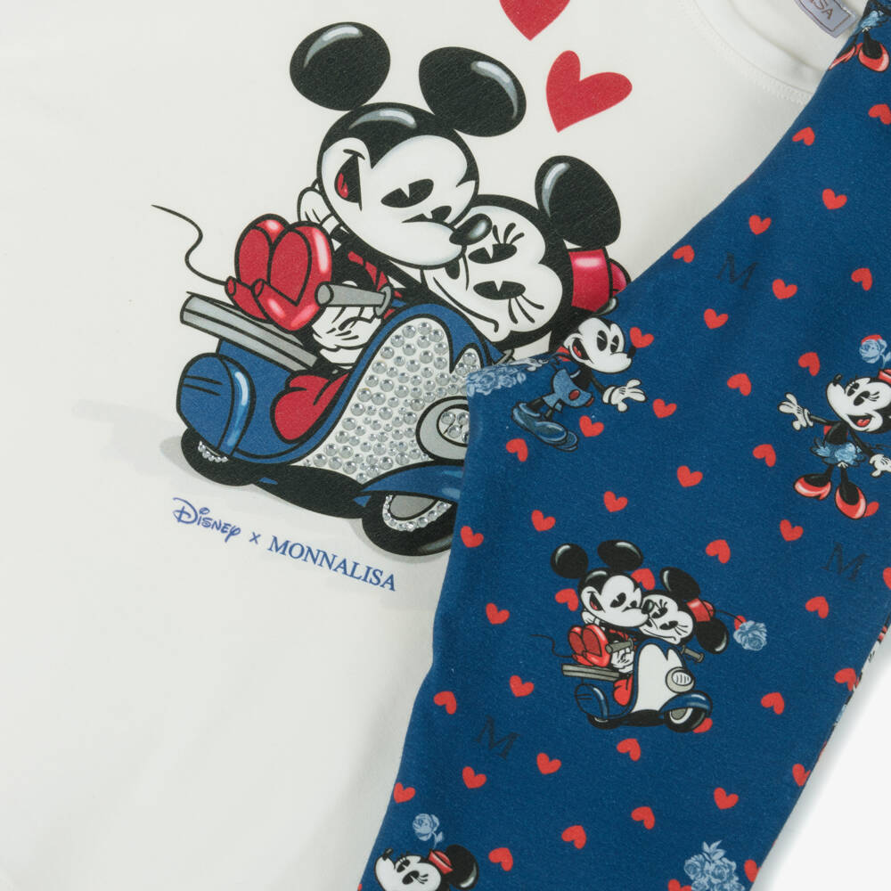Monnalisa-Girls Blue Mickey & Minnie Mouse Cotton Leggings Set | Childrensalon