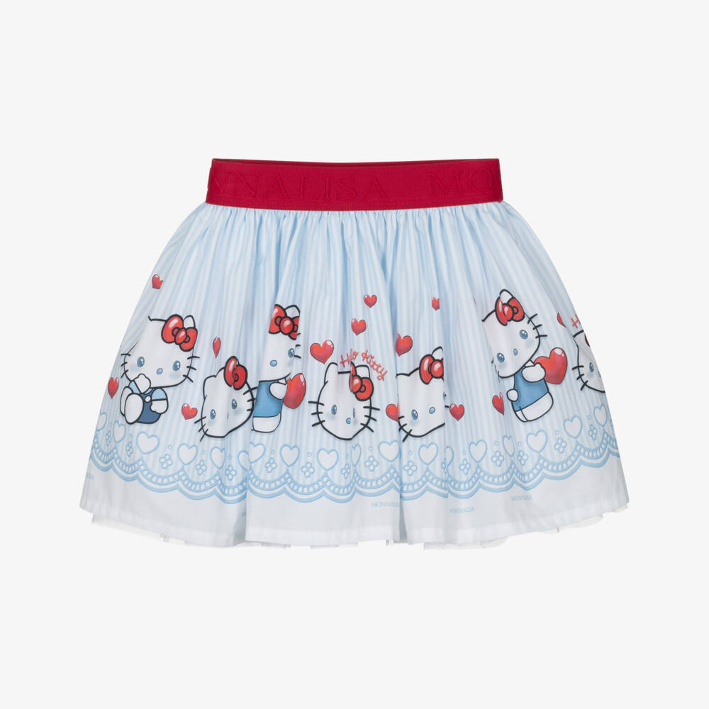 Monnalisa-Girls Blue Stripe Hello Kitty Cotton Skirt | Childrensalon