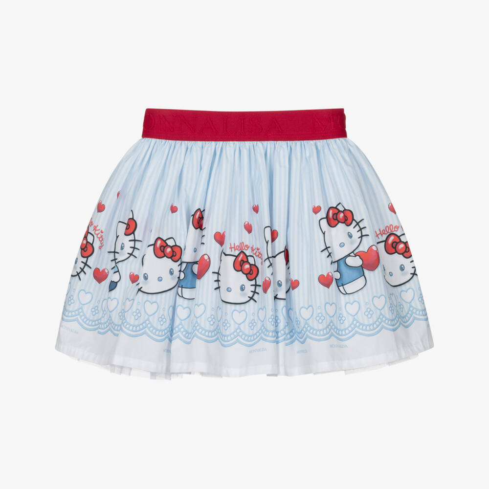 Monnalisa-Girls Blue Stripe Hello Kitty Cotton Skirt | Childrensalon