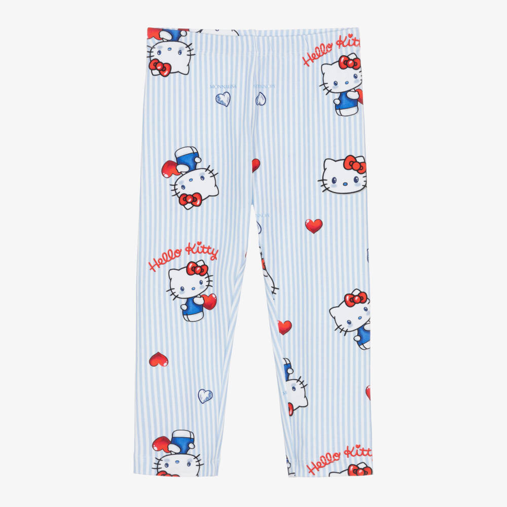 Monnalisa-Легинсы бело-голубые в полоску Hello Kitty для девочек | Childrensalon