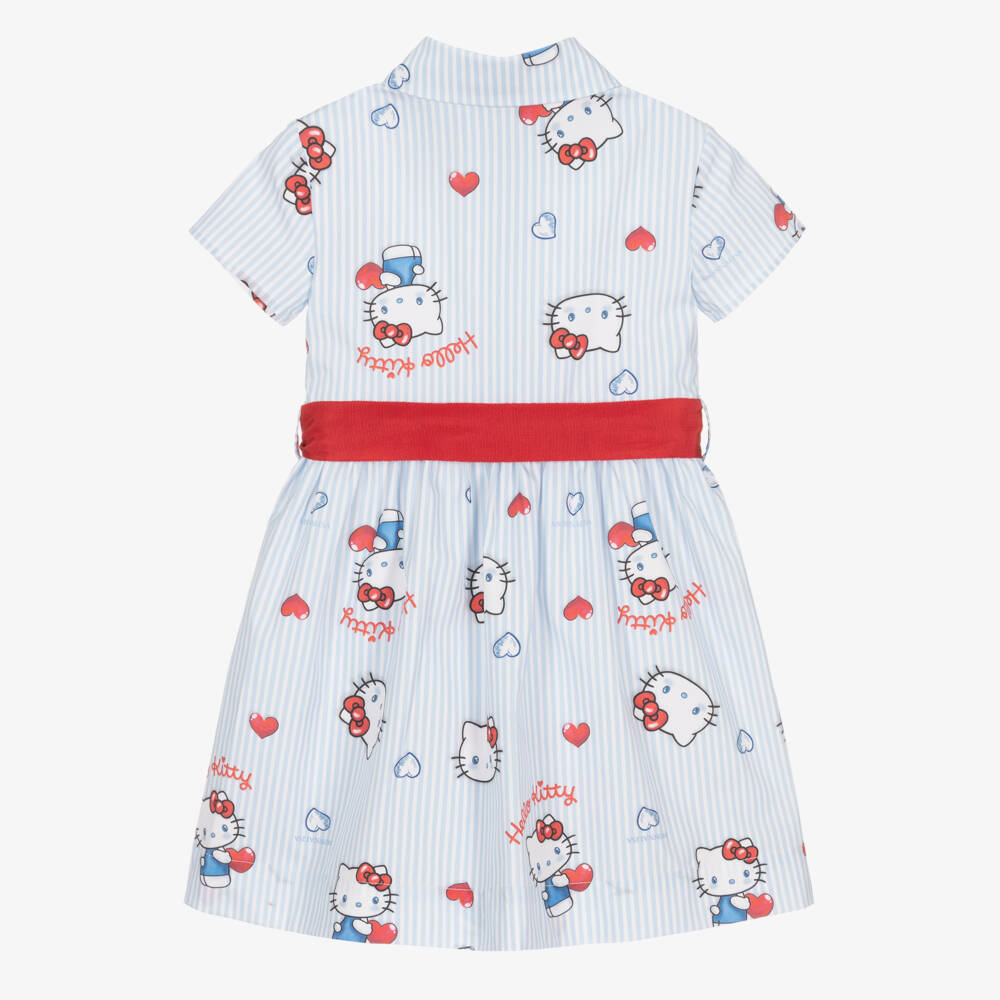Monnalisa-Girls Blue & White Stripe Hello Kitty Shirt Dress | Childrensalon