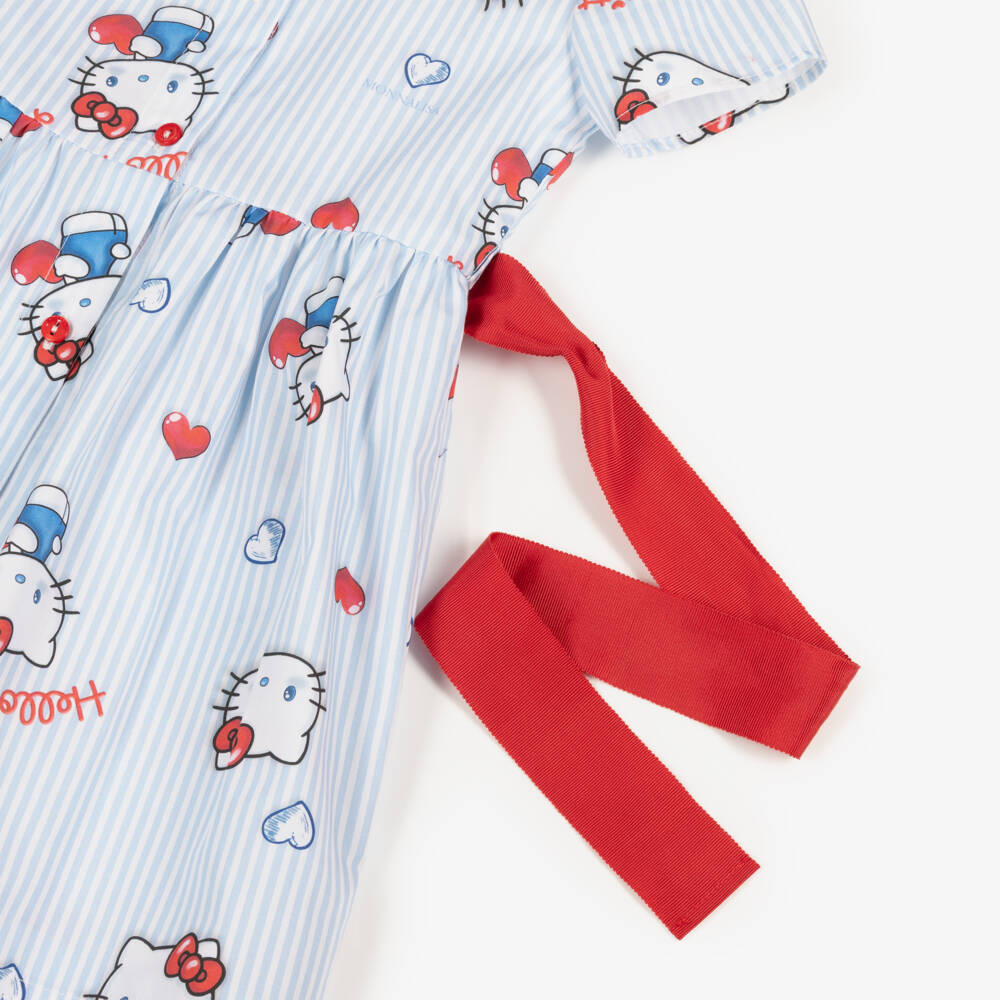 Monnalisa-Girls Blue & White Stripe Hello Kitty Shirt Dress | Childrensalon