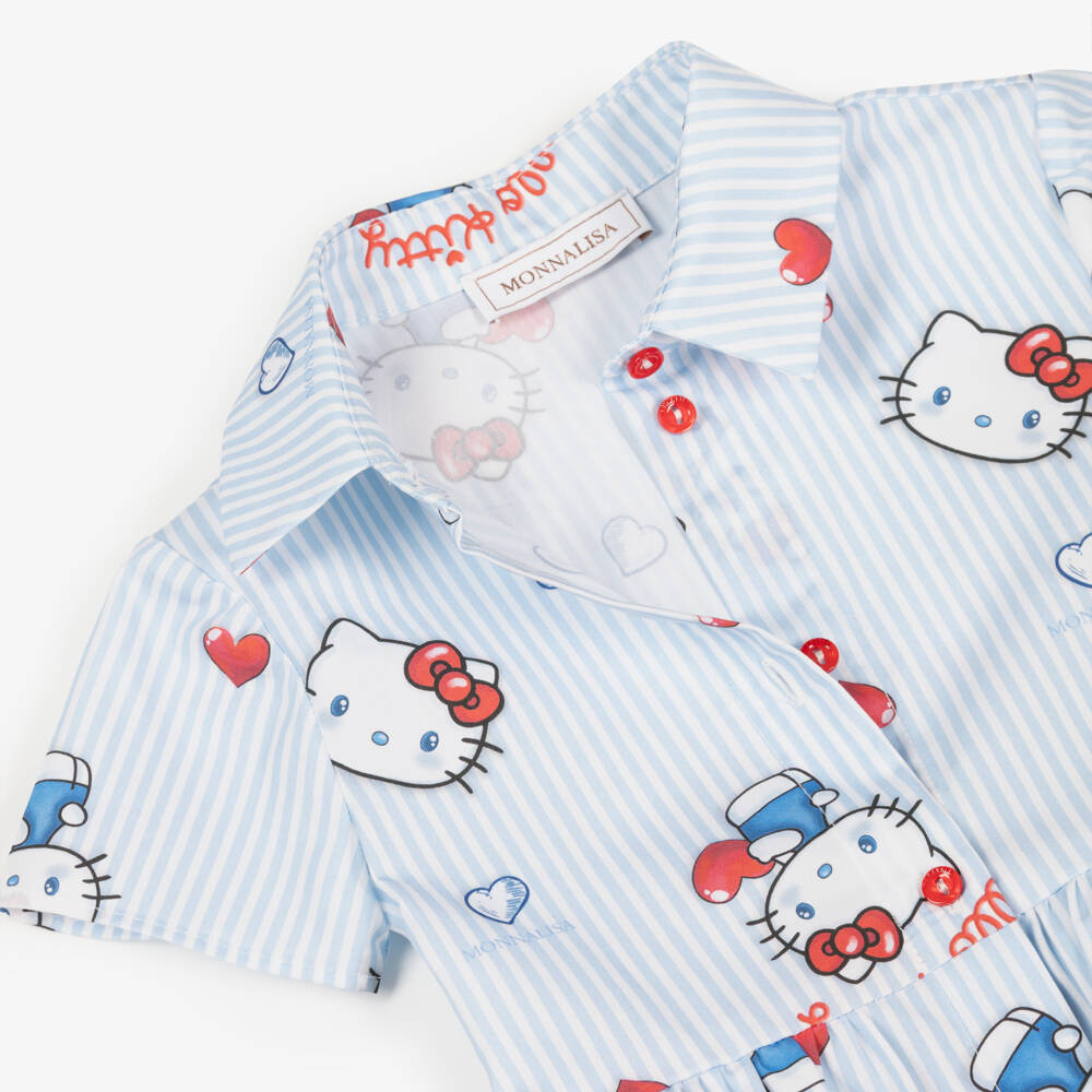 Monnalisa-Girls Blue & White Stripe Hello Kitty Shirt Dress | Childrensalon
