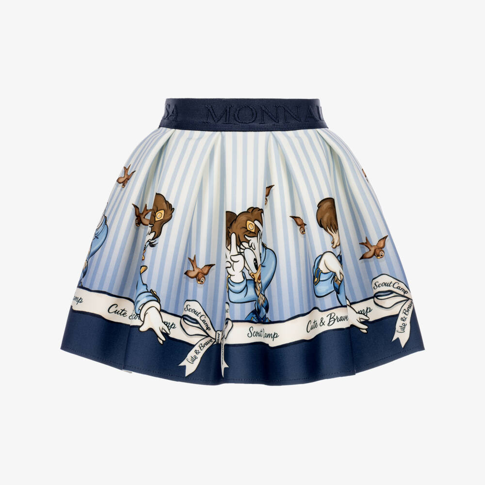 Monnalisa-Girls Blue & White Striped Disney Skirt | Childrensalon