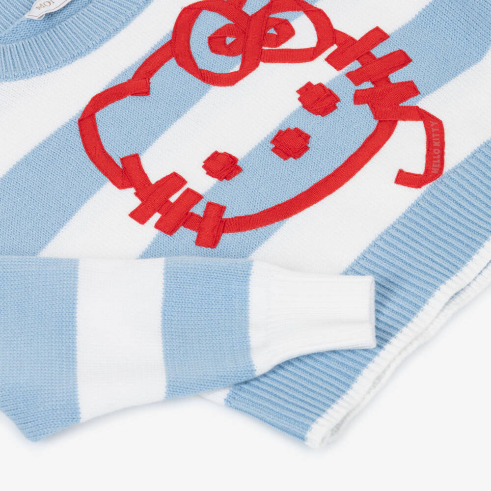 Monnalisa-Girls Blue & White Striped Hello Kitty Sweater | Childrensalon