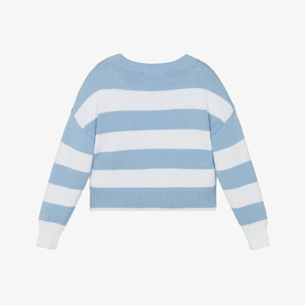 Monnalisa-Girls Blue & White Striped Hello Kitty Sweater | Childrensalon