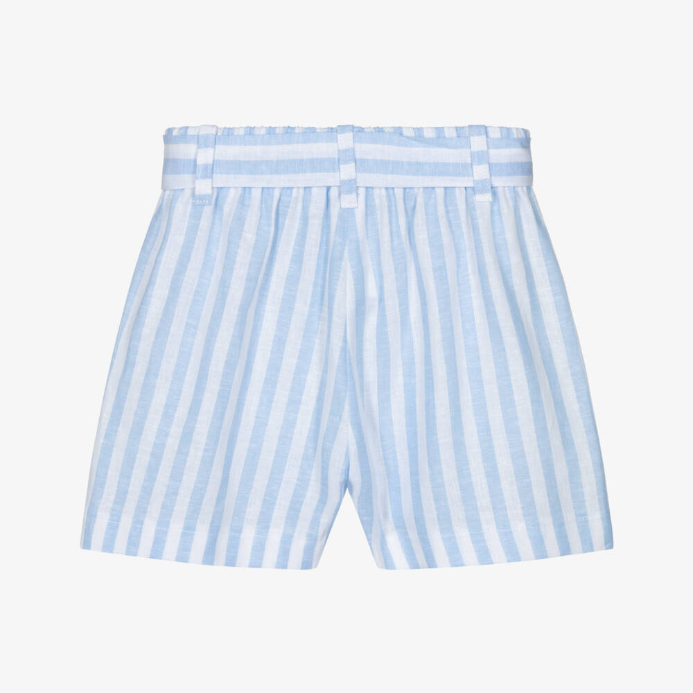 Monnalisa-Girls Blue & White Striped Shorts with Tie Belt | Childrensalon
