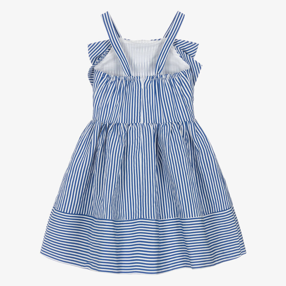 Monnalisa-Girls Blue & White Striped Sleeveless Dress with Bow | Childrensalon