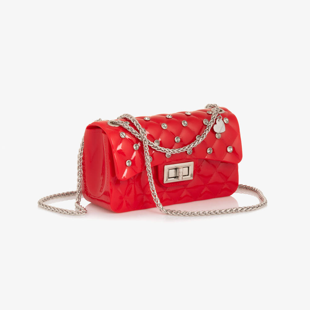 Monnalisa-Girls Bright Red Studded Shoulder Bag (17cm) | Childrensalon