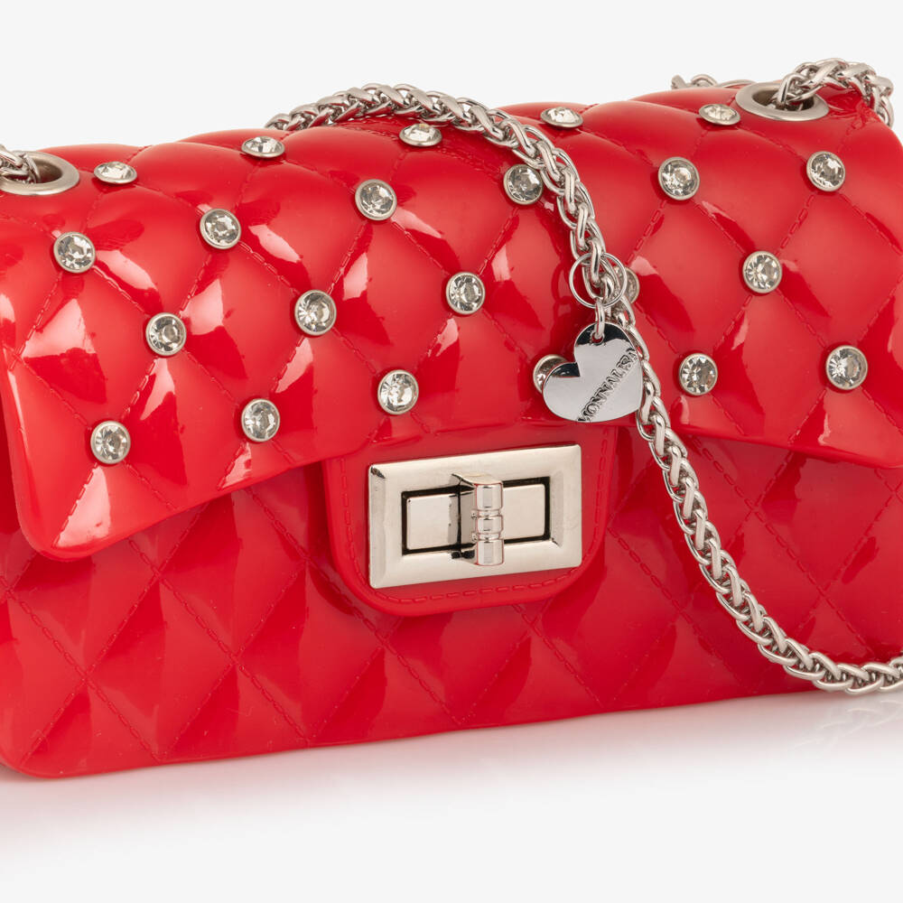 Monnalisa-Girls Bright Red Studded Shoulder Bag (17cm) | Childrensalon
