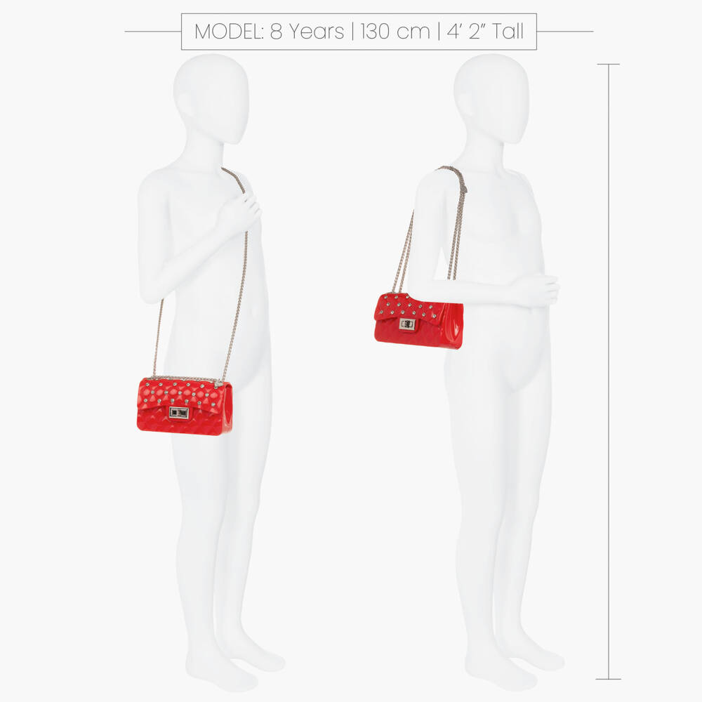Monnalisa-Girls Bright Red Studded Shoulder Bag (17cm) | Childrensalon