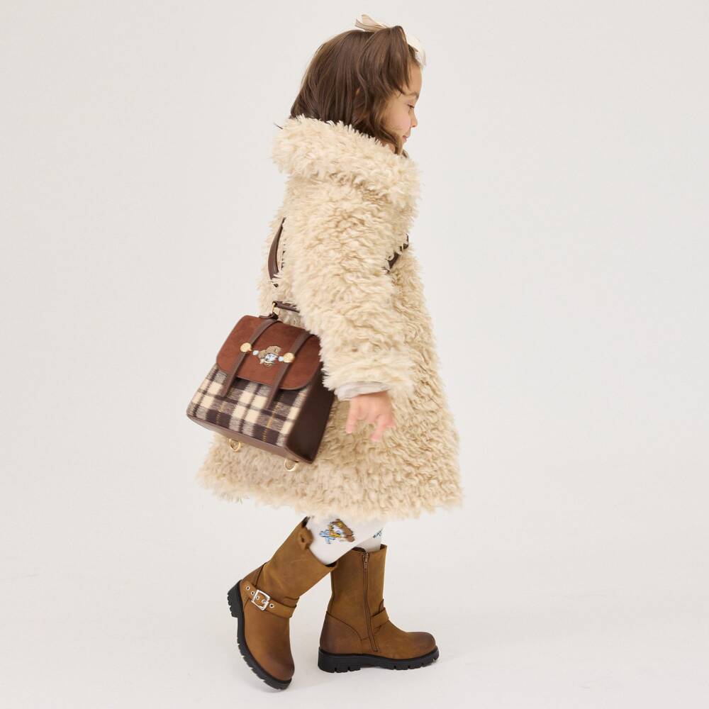 Monnalisa-Girls Brown Disney Check Backpack (19cm) | Childrensalon