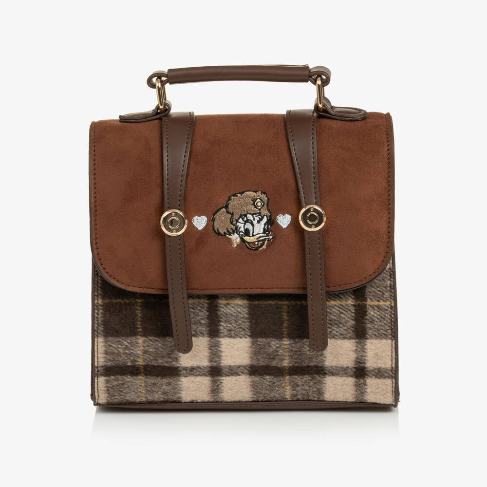 Monnalisa-Girls Brown Disney Check Backpack (19cm) | Childrensalon