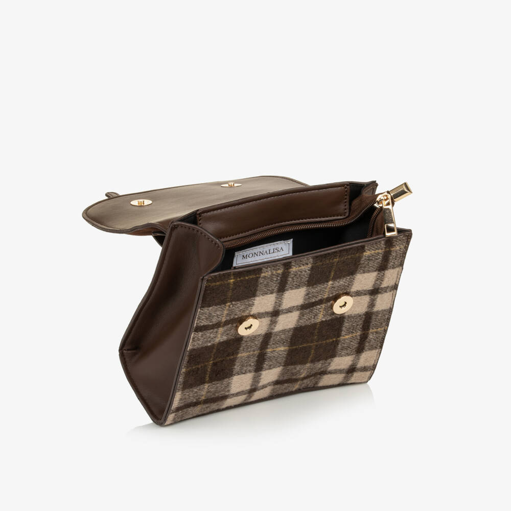 Monnalisa-Girls Brown Disney Check Backpack (19cm) | Childrensalon
