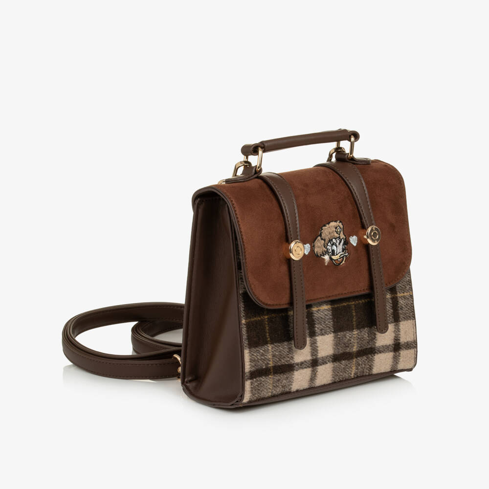 Monnalisa-Girls Brown Disney Check Backpack (19cm) | Childrensalon