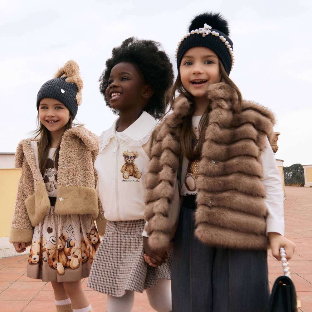 Monnalisa-Girls Brown Faux Fur Gilet | Childrensalon