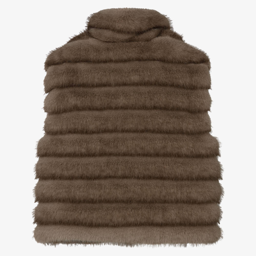 Monnalisa-Girls Brown Faux Fur Gilet | Childrensalon