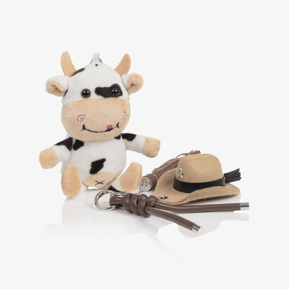 Monnalisa-Girls Brown Faux Leather Shoulder Bag with Cow Charm (20cm) | Childrensalon