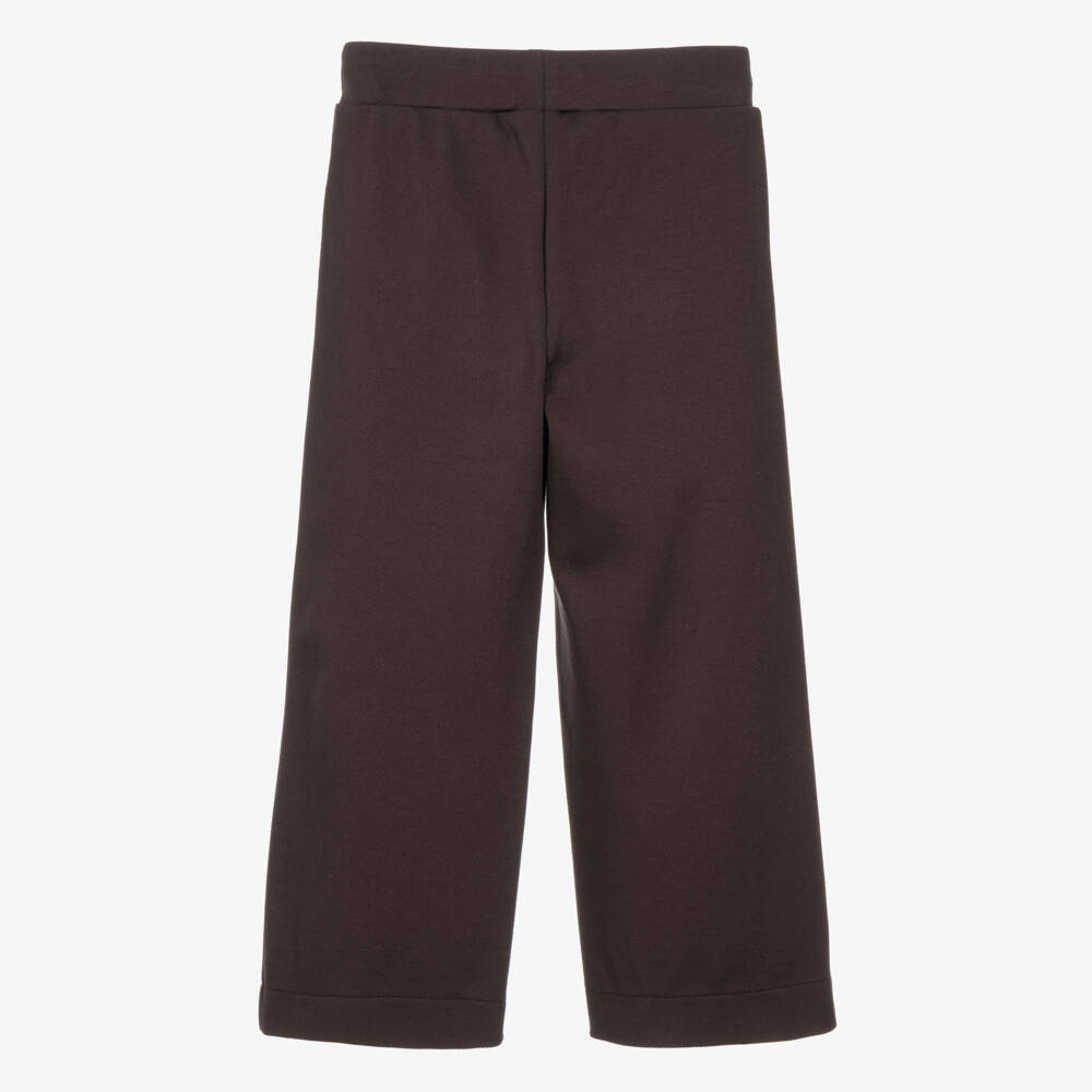 Monnalisa-Girls Brown High-Waisted Trousers with Pleats | Childrensalon