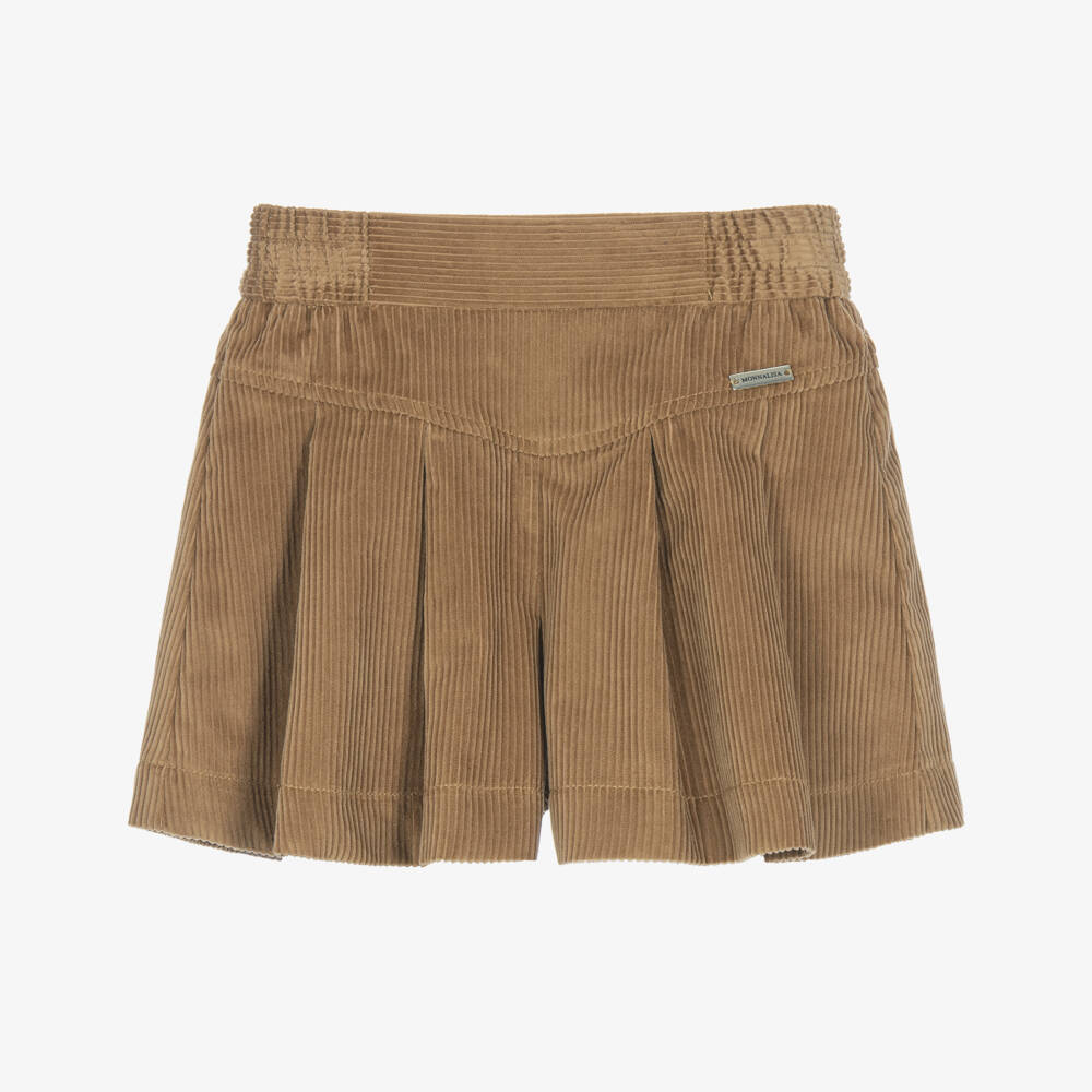 Monnalisa-Girls Brown Pleated Corduroy Shorts | Childrensalon