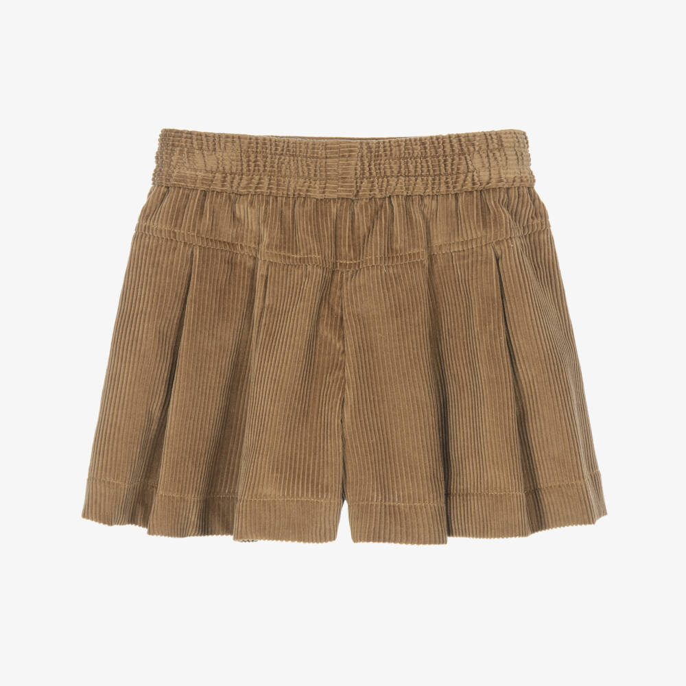 Monnalisa-Girls Brown Pleated Corduroy Shorts | Childrensalon