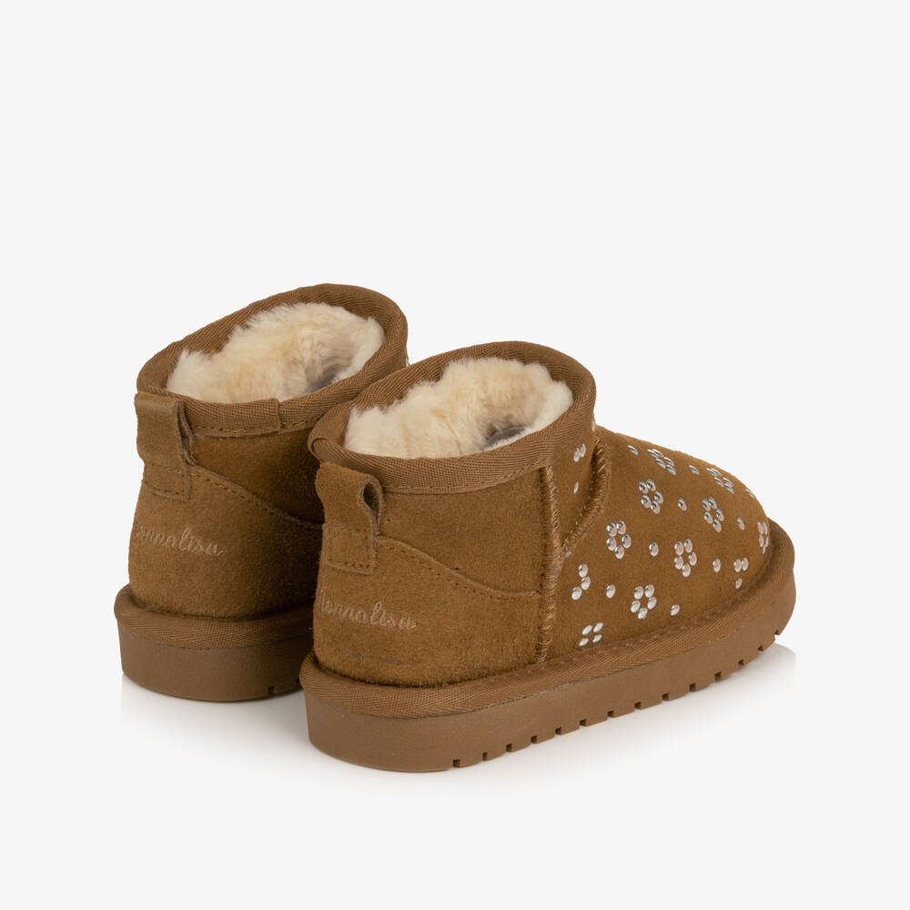 Monnalisa-Girls Brown Suede Studded Ankle Boots | Childrensalon