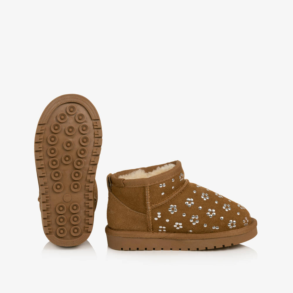 Monnalisa-Girls Brown Suede Studded Ankle Boots | Childrensalon
