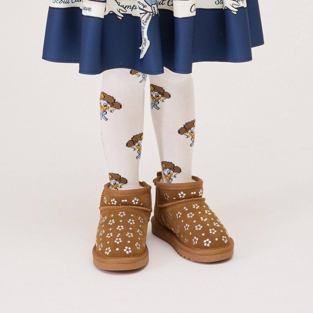 Monnalisa-Girls Brown Suede Studded Ankle Boots | Childrensalon