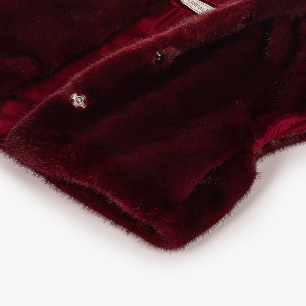 Monnalisa-Girls Burgundy Red Faux Fur Gilet with Hood | Childrensalon