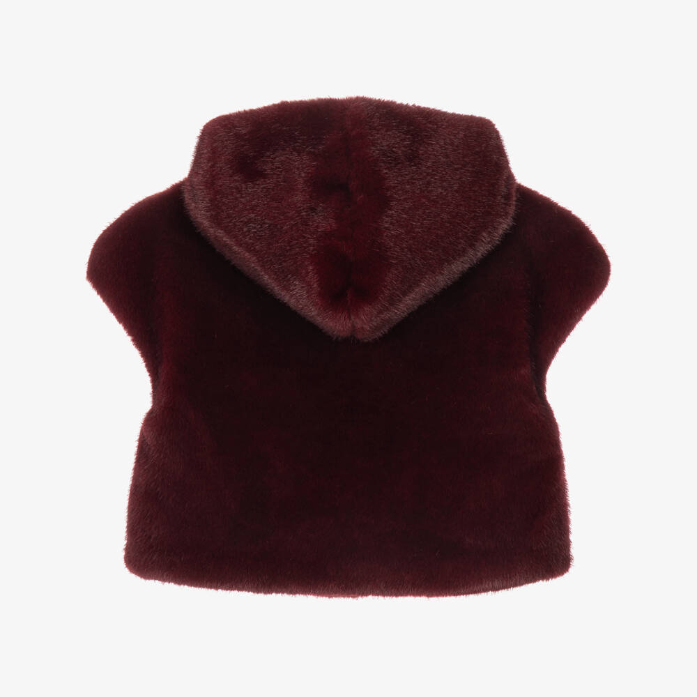 Monnalisa-Girls Burgundy Red Faux Fur Gilet with Hood | Childrensalon