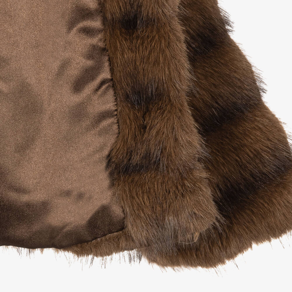 Monnalisa-Girls Chocolate Brown Faux Fur Jacket | Childrensalon