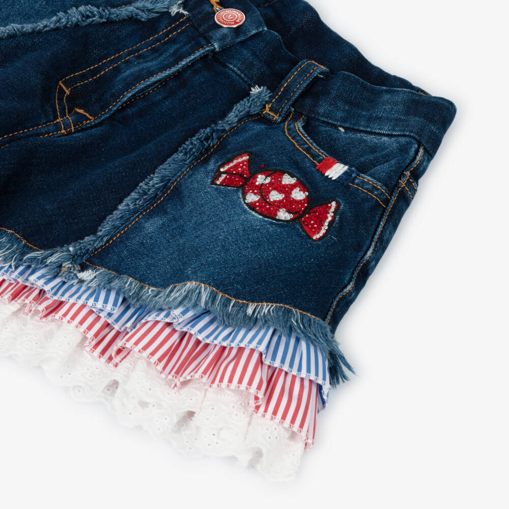 Monnalisa-Girls Dark Blue Denim Candy Shorts | Childrensalon