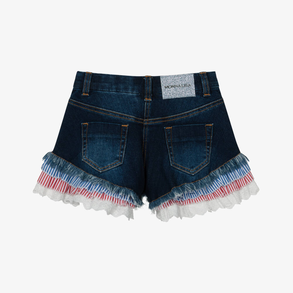 Monnalisa-Girls Dark Blue Denim Candy Shorts | Childrensalon