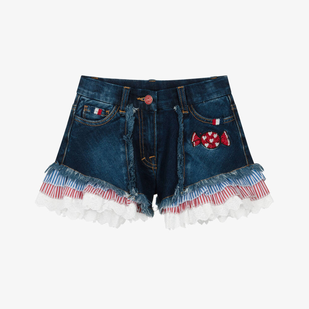 Monnalisa-Girls Dark Blue Denim Candy Shorts | Childrensalon