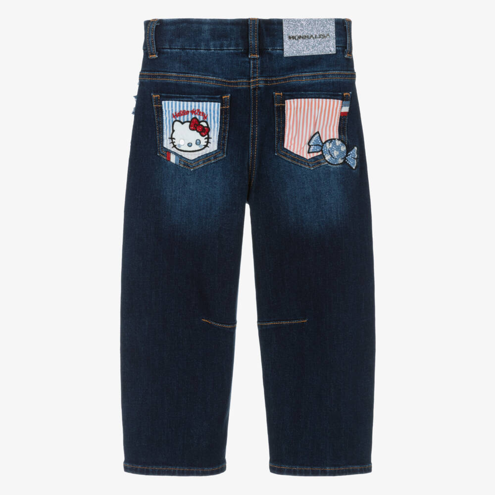 Monnalisa-Girls Dark Blue Denim Hello Kitty Jeans | Childrensalon