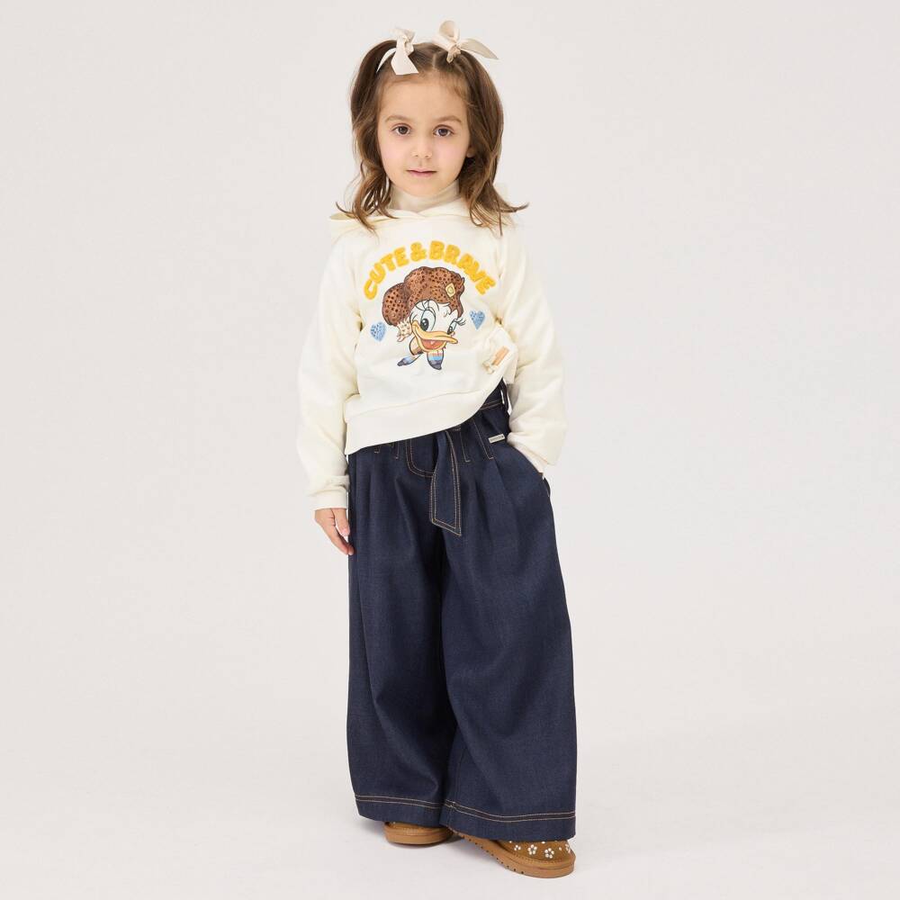 Monnalisa-Girls Dark Blue Denim Wide Leg Trousers | Childrensalon