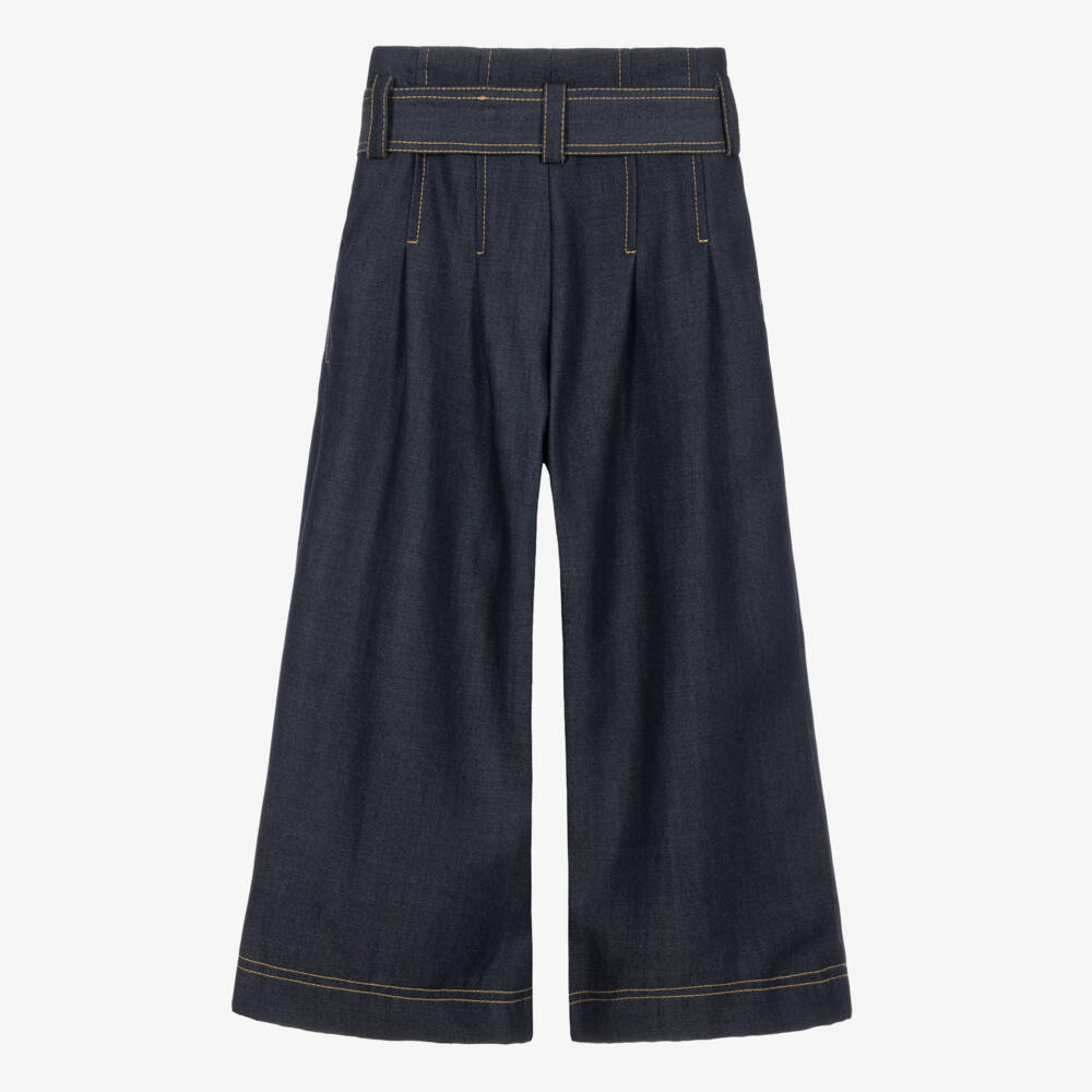 Monnalisa-Girls Dark Blue Denim Wide Leg Trousers | Childrensalon
