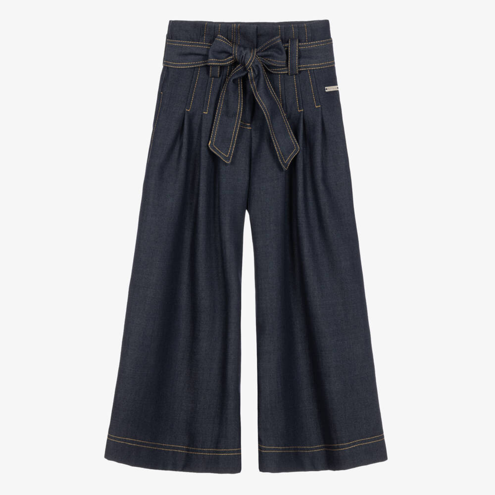 Monnalisa-Girls Dark Blue Denim Wide Leg Trousers | Childrensalon