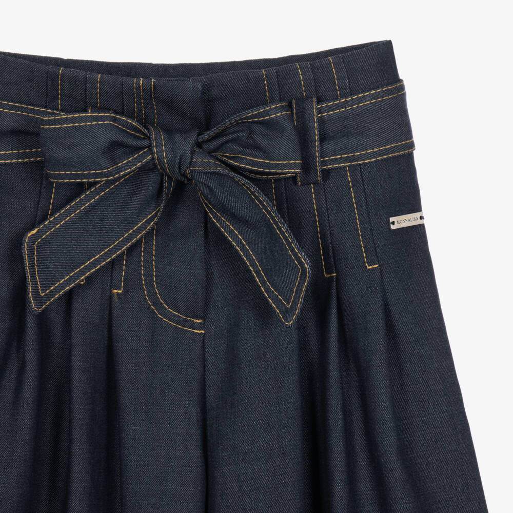 Monnalisa-Girls Dark Blue Denim Wide Leg Trousers | Childrensalon