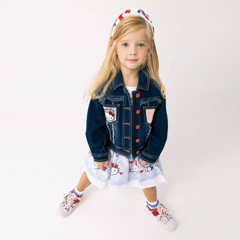 Monnalisa-Куртка джинсовая синяя Hello Kitty для девочек | Childrensalon