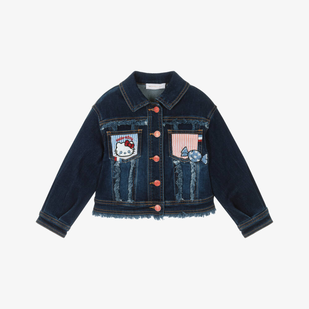 Monnalisa-Girls Dark Blue Hello Kitty Denim Jacket | Childrensalon